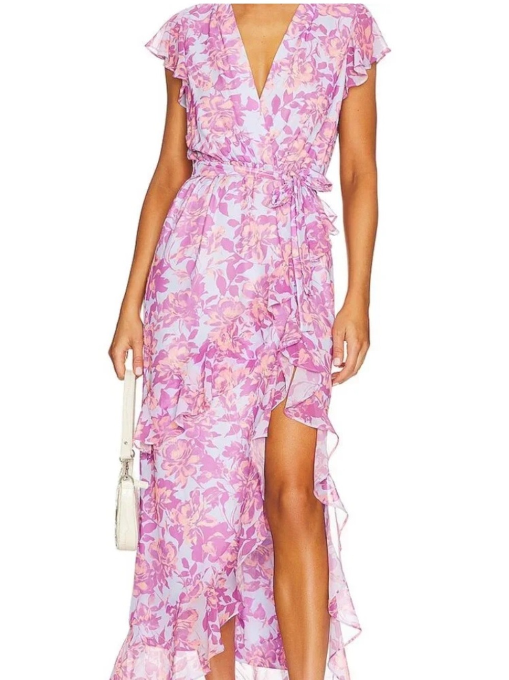 Amanda Uprichard Pink Floral Ruffle High-Low Dress